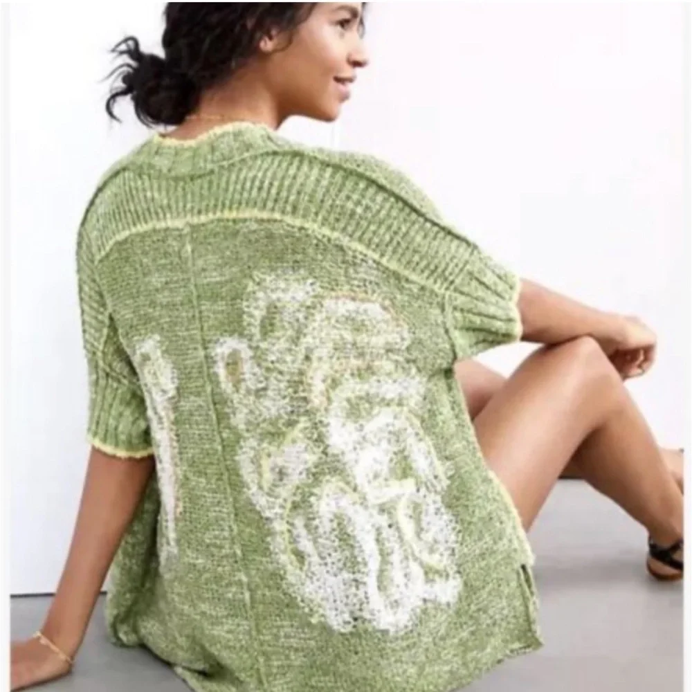 Anthropologie | Daily Practice Green Knit Palm Cardigan Size XSmall/Small - Picture 1 of 13